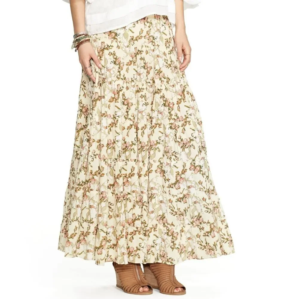 Ralph Lauren Denim & Supply Floral Tiered Maxi Skirt Medium Boho Cottagecore - Picture 1 of 16